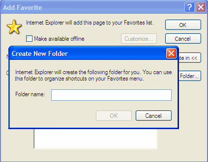 IE Add favorite new folder