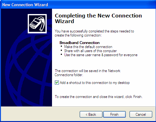 Complete connection wizard