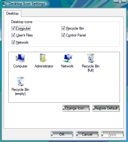 Windows Vista desktop icons settings