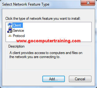 select network feature type dialog box