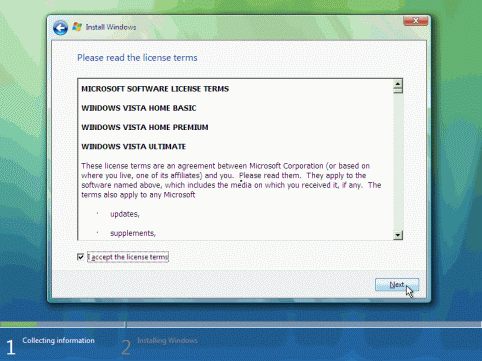 Windows vista license terms