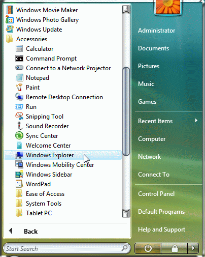 Vista Windows Exporer