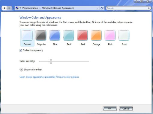window color and appearance in vista
