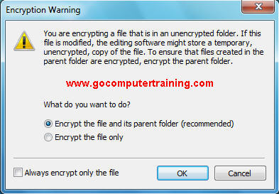 Windows 7 encryption warning box