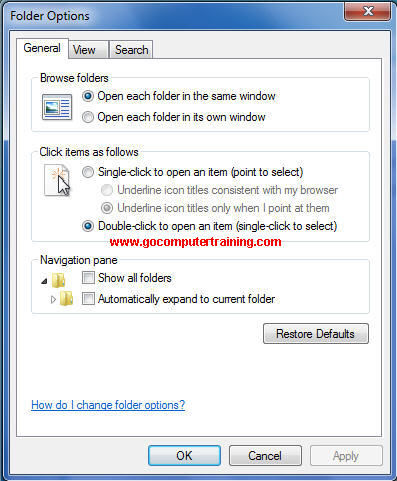 Windows 7 folder options