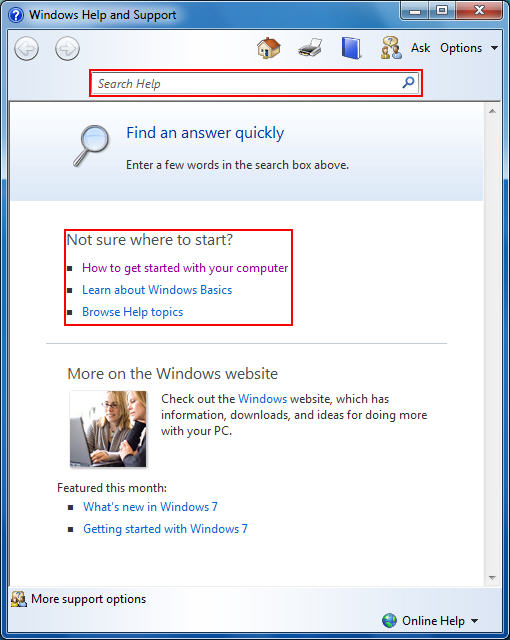 Windows 7 Help and Support