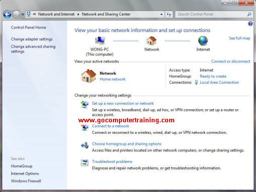 Windows 7 network and sharing center