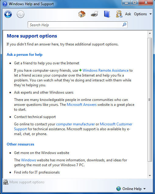 Windows 7 online Support