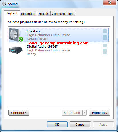 Windows 7 sound playback dialog box