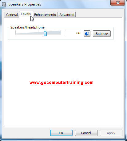 Windows 7 speaker properties dialog box