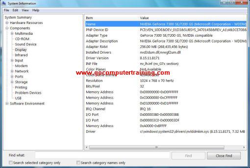Windows 7 system information window