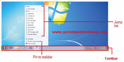 location of taskbar icons in windows 7