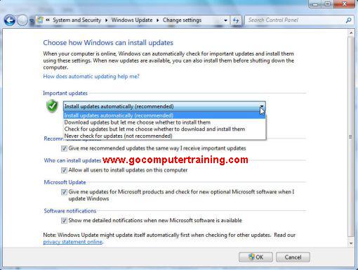 Windows 7 update change settings