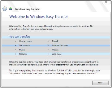 Windows easy transfer utility