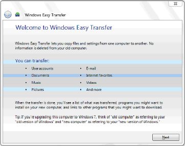 Windows easy transfer utility