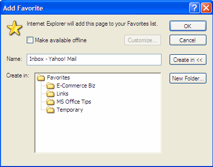 IE Add favorite dialog box