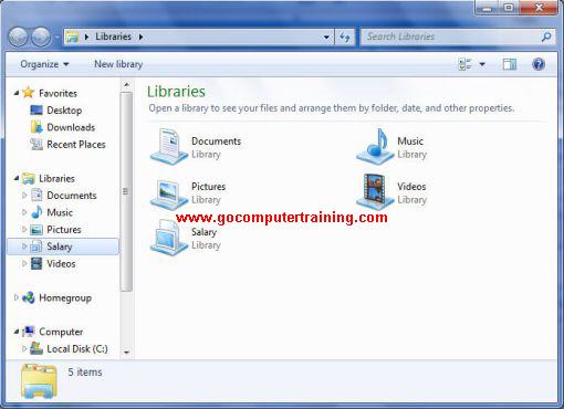 Windows 7 create new library