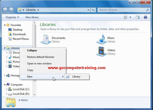 Windows 7 create new library