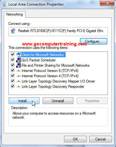 Windows 7 local area connection properties dialog box