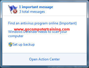 Windows 7 action center jump list