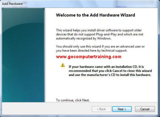 Windows 7 add hardware wizard