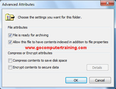 Windows 7 advanced attributes dialog box