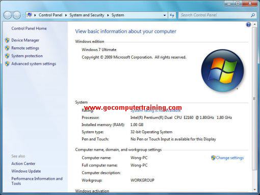 Windows 7 computer properties