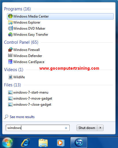 Windows 7 search function