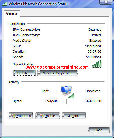 Windows 7 wireless network connection status
