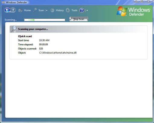 windows vista defender scannning
