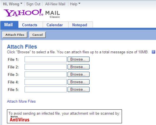 Yahoo mail attach files